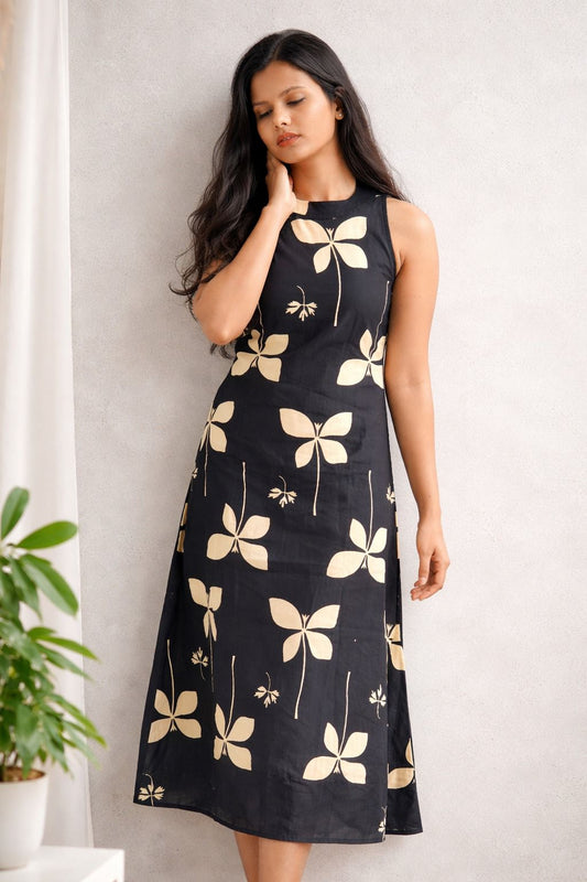 Black Petal Halter Neck Dress