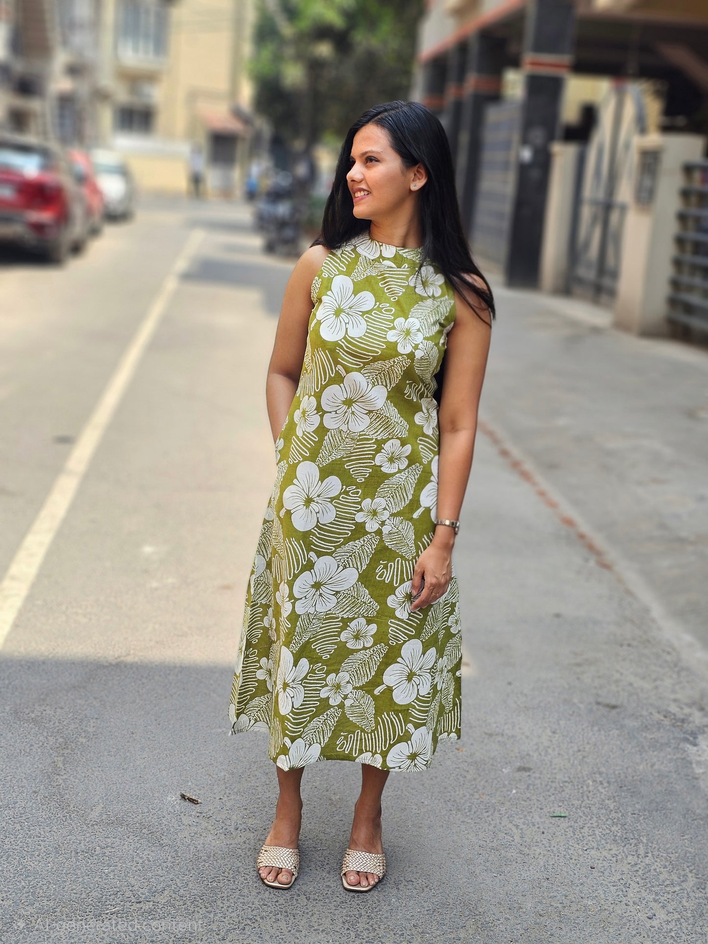 Tropical Green Halter Neck Dress