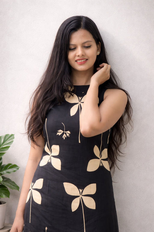 Black Petal Halter Neck Dress