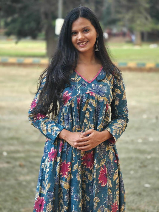 Floral Alia Cut Cotton Kurti