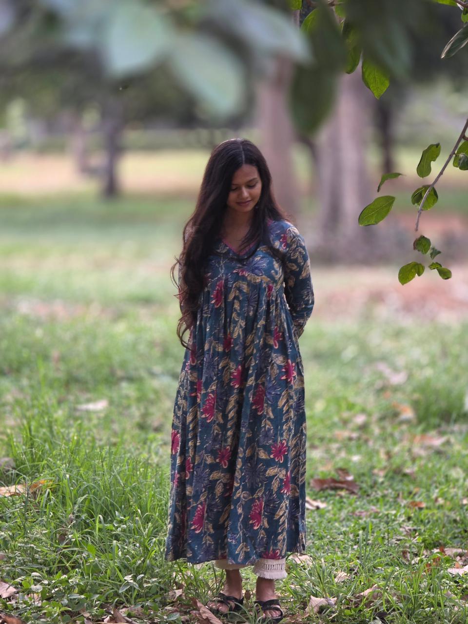 Floral Alia Cut Cotton Kurti