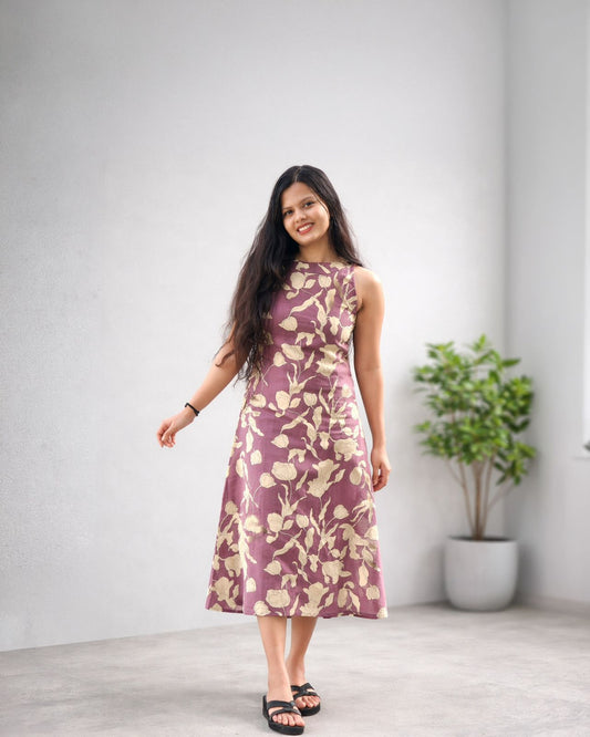 Purple Rose Halter Neck Dress