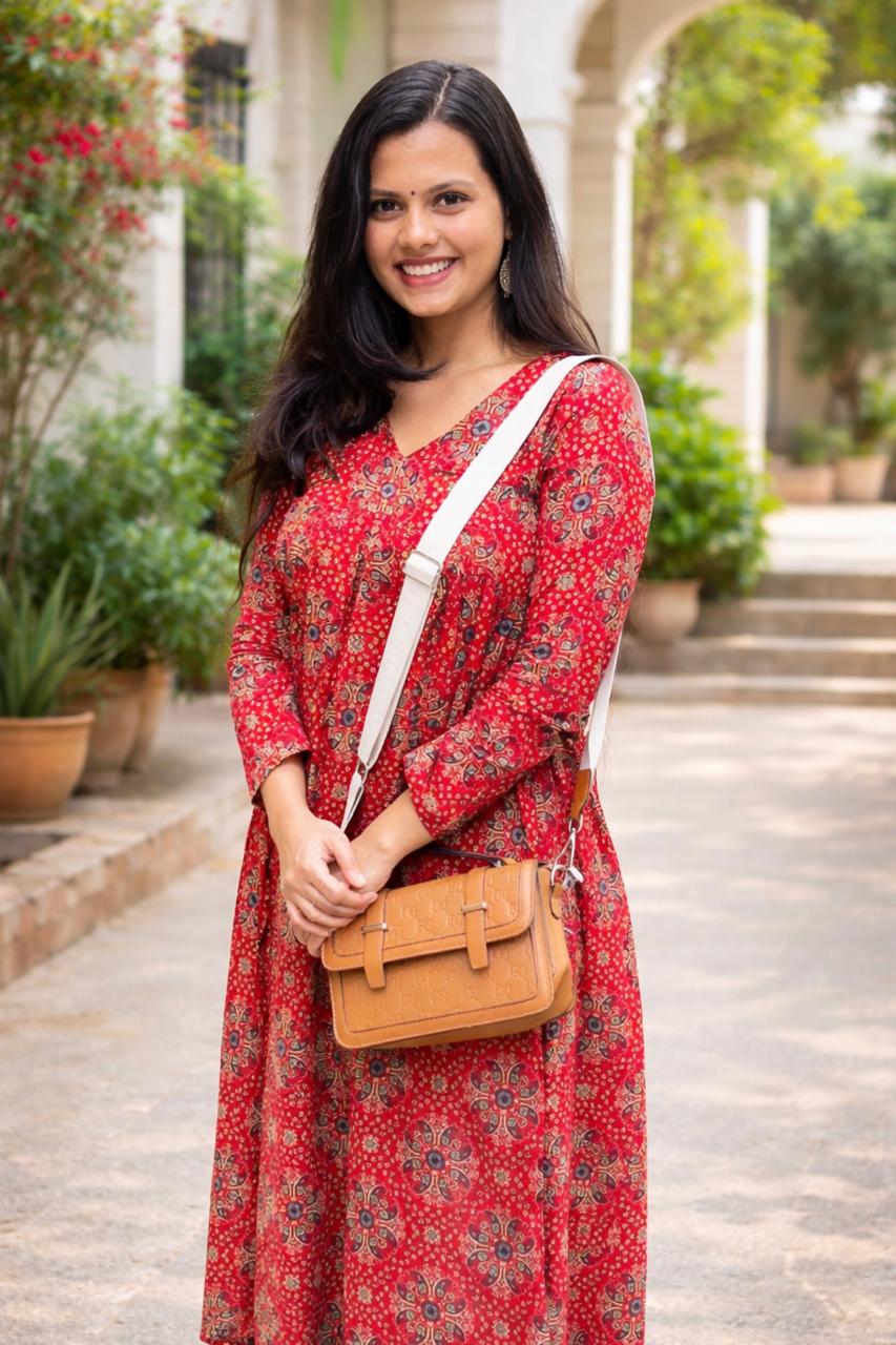 Brick Red Alia Cut Cotton Kurti