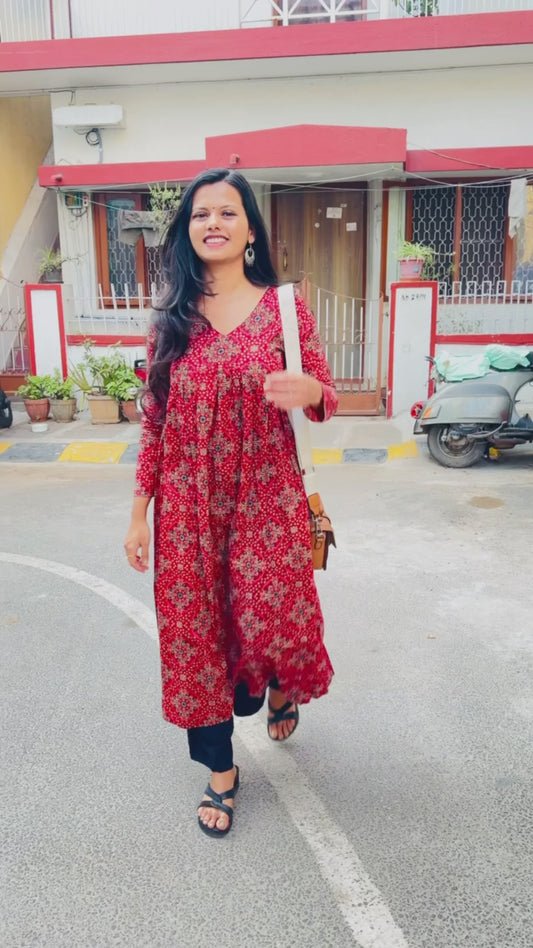 Brick Red Alia Cut Cotton Kurti